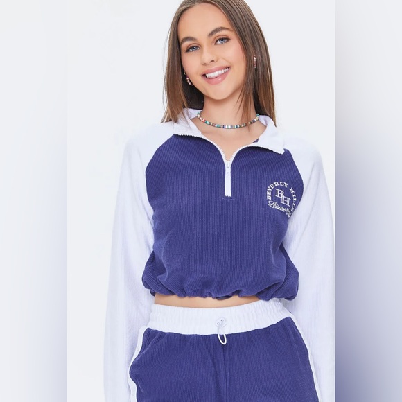 Sweaters - Forever 21 colorblock sweater EMBROIDERED BEVERLY HILLS PULLOVER